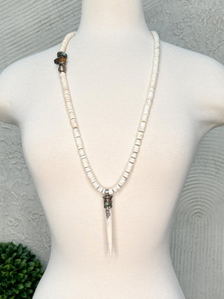 White Bone Beads with Spike Pendant Necklace