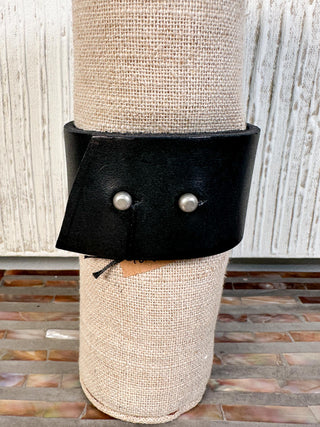 Large Leather Cuff Bracelet with Crystal Drop
