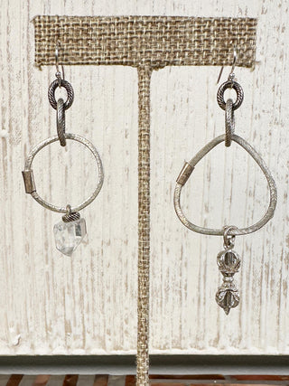 Mismatched Silver Charm Drop Earrings