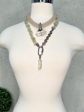 Pale Green Crystal Chips & Chain Necklace with Pendant