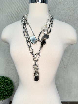 Clear Crystal Necklace with Large Safety Pin