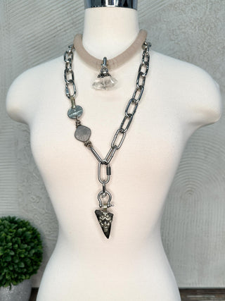 Clear Vinyl Necklace with Crystal Pendant