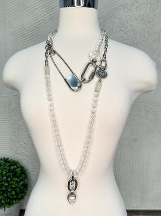 Clear Crystal Necklace with Large Safety Pin