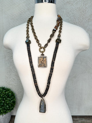 Brown Crystal and Chain Necklace with Woman Pendant