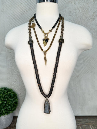 Smokey Quartz Necklace with Spear Pendant and Coin