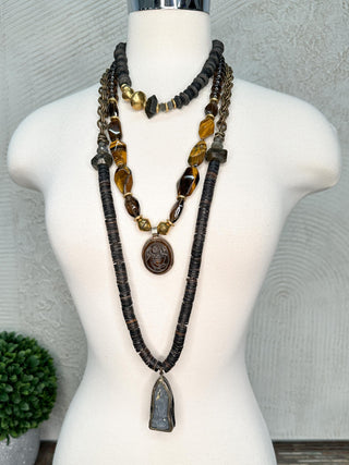 Chain and Bead Necklace with Buddha Pendant