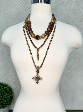 Lava Bead and Gold Sphere Bead Necklace