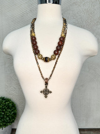 Brown Freshwater Pearl Necklace with Cross Pendant