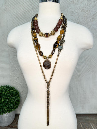 Long Gold Necklace with Skull Spear Pendant