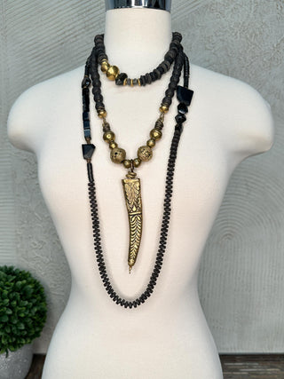 Black Bead Necklace with Gold Accent