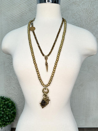 Gold Necklace with Dragon and Symbol Pendants