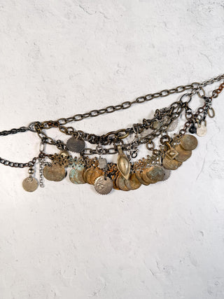 Oxidized Coin and Layered Mixed Metals Necklace