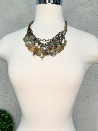 Oxidized Coin and Layered Mixed Metals Necklace