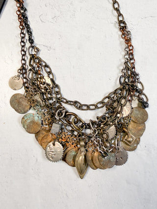 Oxidized Coin and Layered Mixed Metals Necklace
