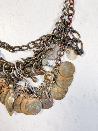 Oxidized Coin and Layered Mixed Metals Necklace