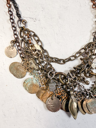 Oxidized Coin and Layered Mixed Metals Necklace