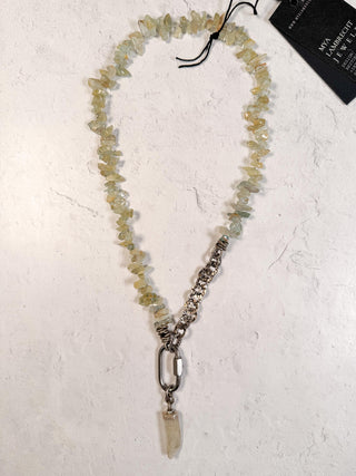 Pale Green Crystal Chips & Chain Necklace with Pendant