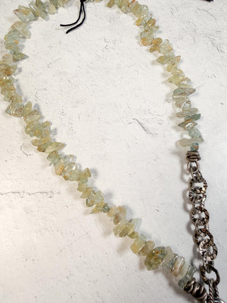 Pale Green Crystal Chips & Chain Necklace with Pendant