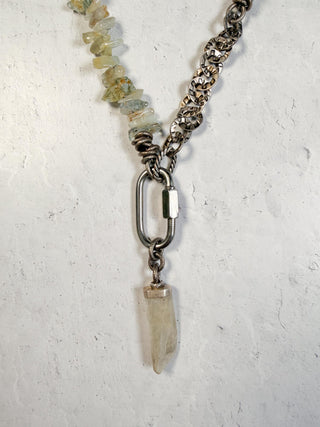 Pale Green Crystal Chips & Chain Necklace with Pendant