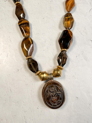 Mya Lambrecht Jewelry Tigers Eye & Smokey Quartz Necklace with Oval Buddha Pendant - Statement Boutique