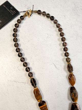 Mya Lambrecht Jewelry Tigers Eye & Smokey Quartz Necklace with Oval Buddha Pendant - Statement Boutique
