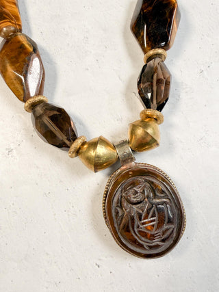 Mya Lambrecht Jewelry Tigers Eye & Smokey Quartz Necklace with Oval Buddha Pendant - Statement Boutique