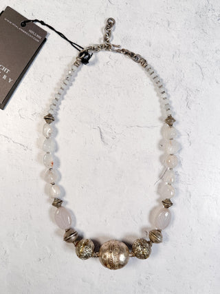 White Mixed Stone Necklace with Tapered Silver Beads
