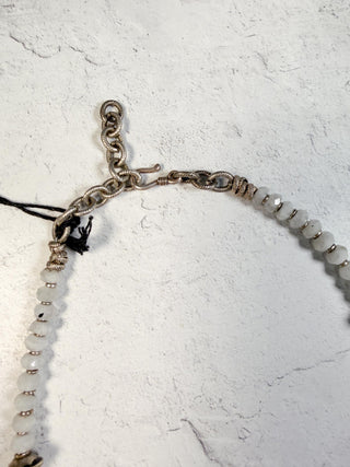 White Mixed Stone Necklace with Tapered Silver Beads