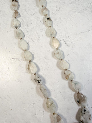White Speckled Moonstone Necklace with Silver & Pearl Necklace