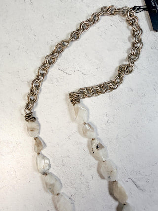White Speckled Moonstone Necklace with Silver & Pearl Necklace