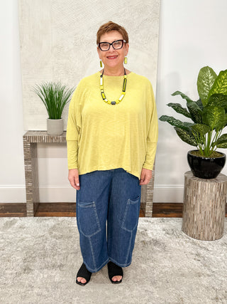 Nally & Millie Oversized Cuff Sleeve Top, Lime - Statement Boutique