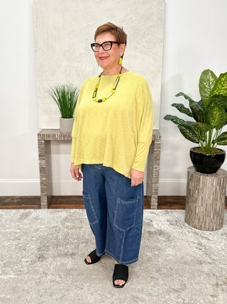 Nally & Millie Oversized Cuff Sleeve Top, Lime - Statement Boutique