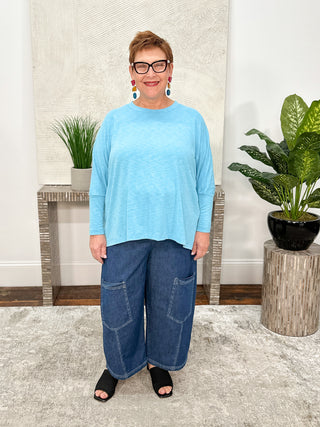 Nally & Millie Oversized Cuff Sleeve Top, Turquoise - Statement Boutique