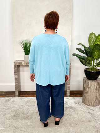 Nally & Millie Oversized Cuff Sleeve Top, Turquoise - Statement Boutique