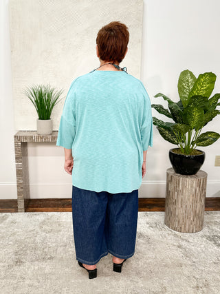 Nally & Millie V-Neck Drop Sleeve Top, Aqua - Statement Boutique