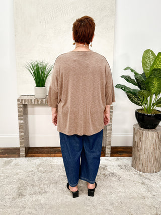 Nally & Millie V-Neck Drop Sleeve Top, Brown Sugar - Statement Boutique