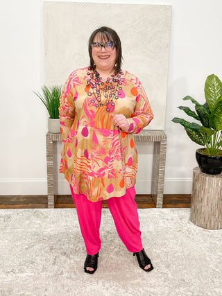Noen Asymmetric Pocket Tunic, Taupe Pink Multi - Statement Boutique