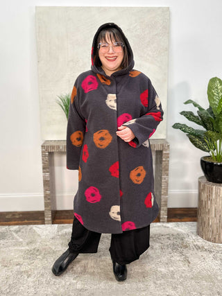 Polka Dot Hooded Coat, Dark Grey/Multi