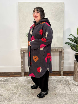 Polka Dot Hooded Coat, Dark Grey/Multi