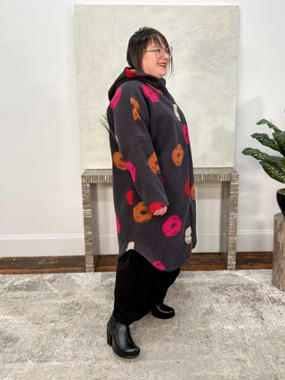 Polka Dot Hooded Coat, Dark Grey/Multi