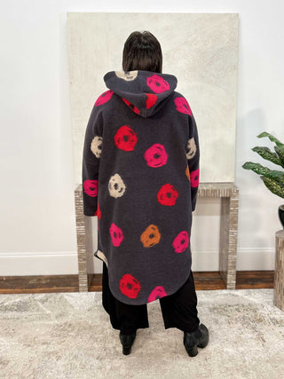 Polka Dot Hooded Coat, Dark Grey/Multi