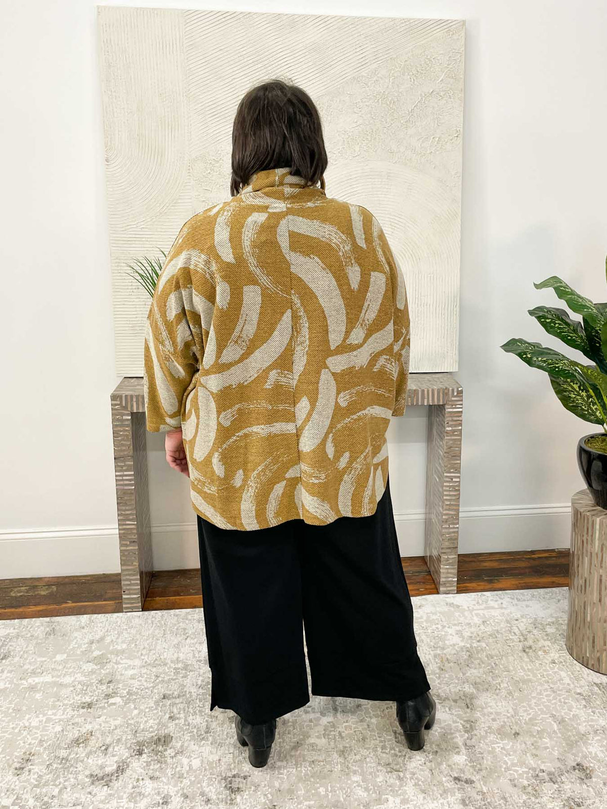 Noen Brushstroke Print Turtleneck Top, Ochre/Beige - Statement Boutique