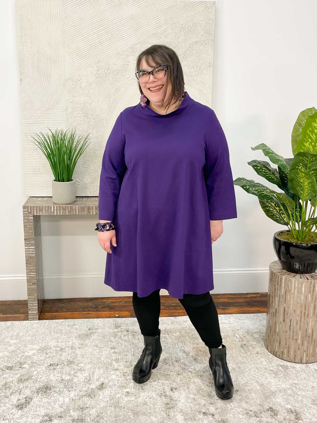 Noen Ponte Mock Neck Tunic Dress, Purple - Statement Boutique
