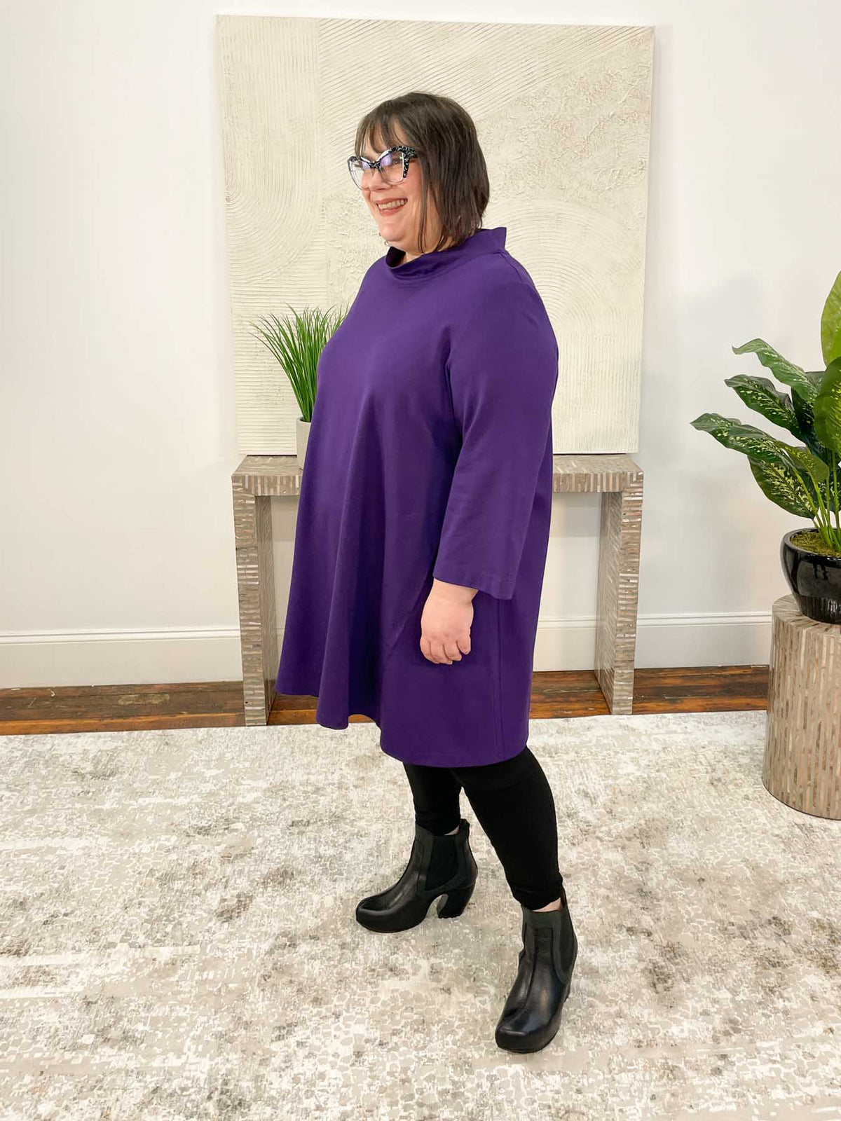 Noen Ponte Mock Neck Tunic Dress, Purple - Statement Boutique