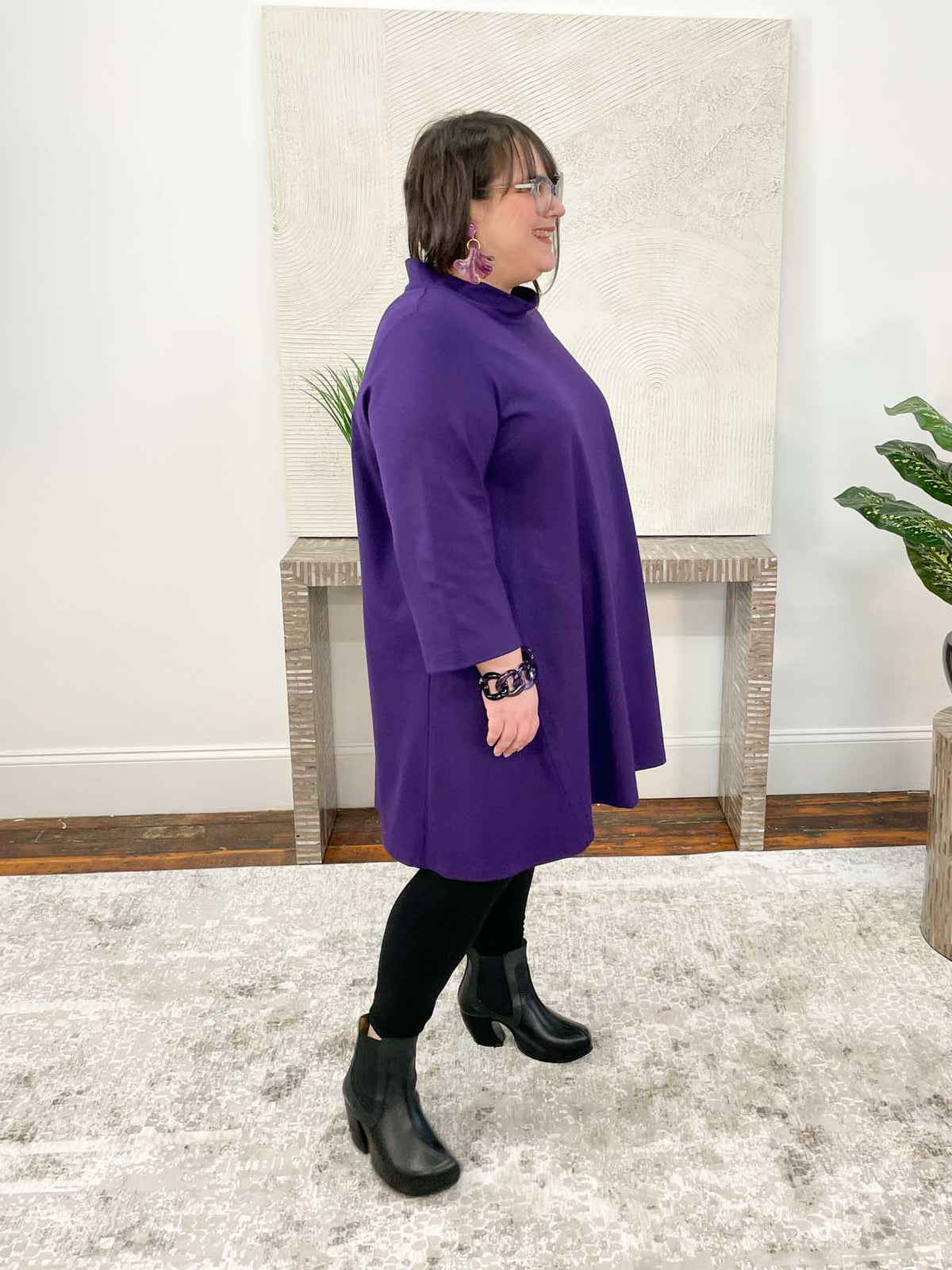 Noen Ponte Mock Neck Tunic Dress, Purple - Statement Boutique