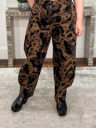 Printed Barrel Jeans, Dark Brown
