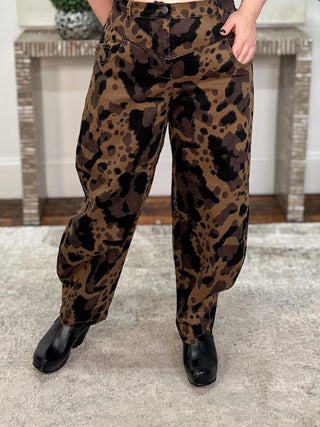 Printed Barrel Jeans, Dark Brown