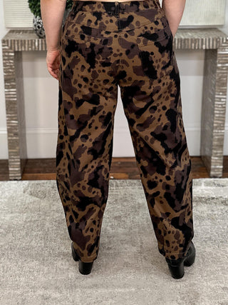Printed Barrel Jeans, Dark Brown