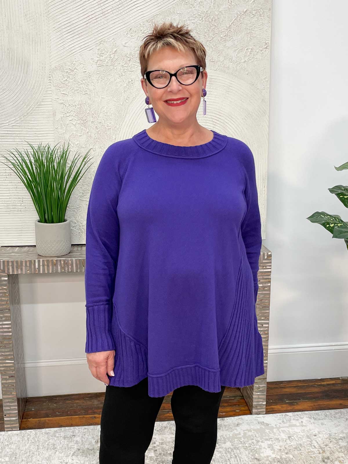 Noen Ribbed Accent A-Line Sweater, Purple - Statement Boutique