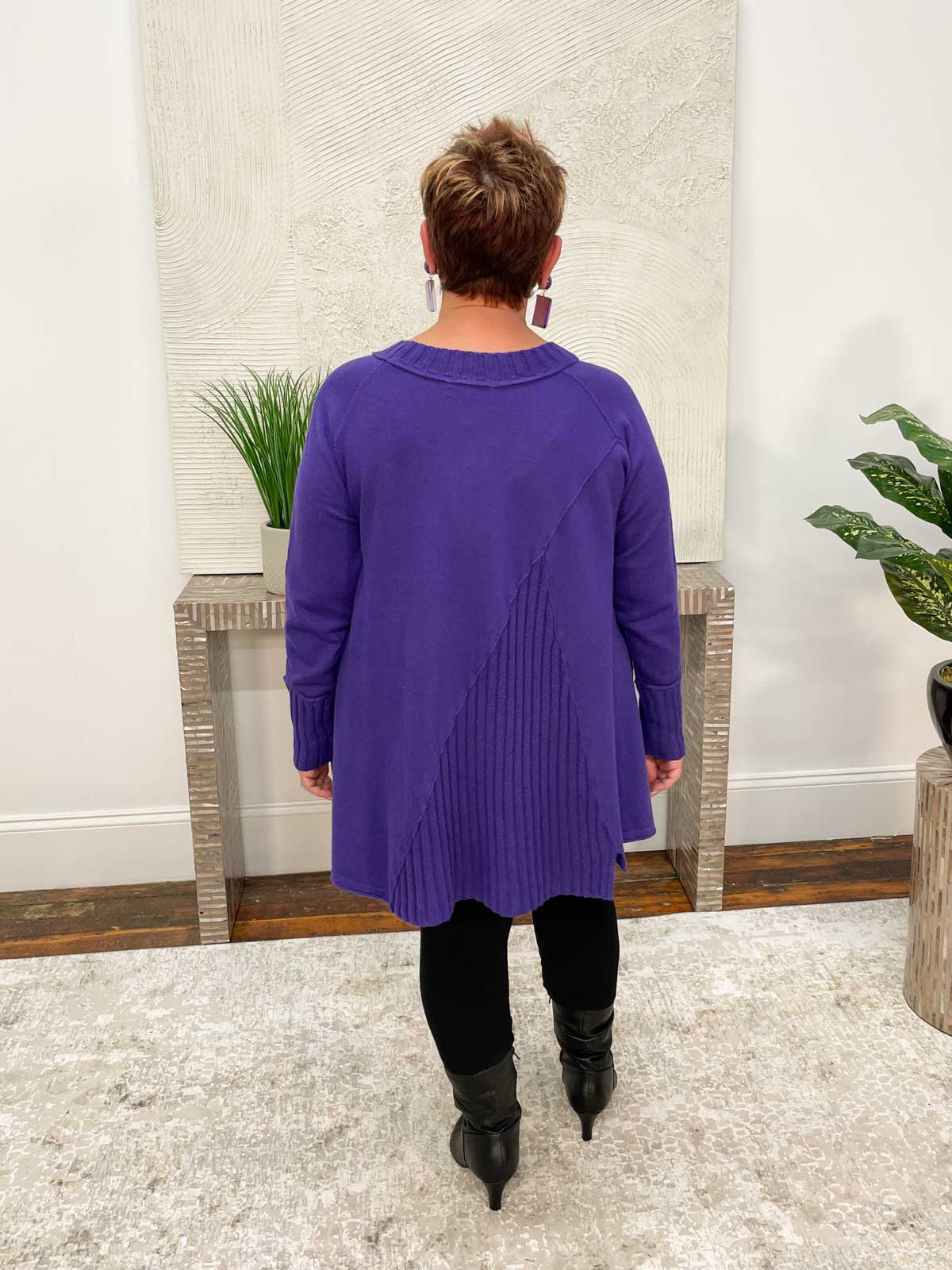 Noen Ribbed Accent A-Line Sweater, Purple - Statement Boutique
